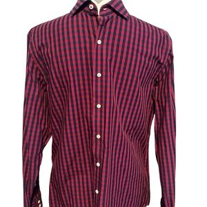 Ben Sherman Red Blue Gingham Button Down Shirt Slim Fit 15.5 32/33